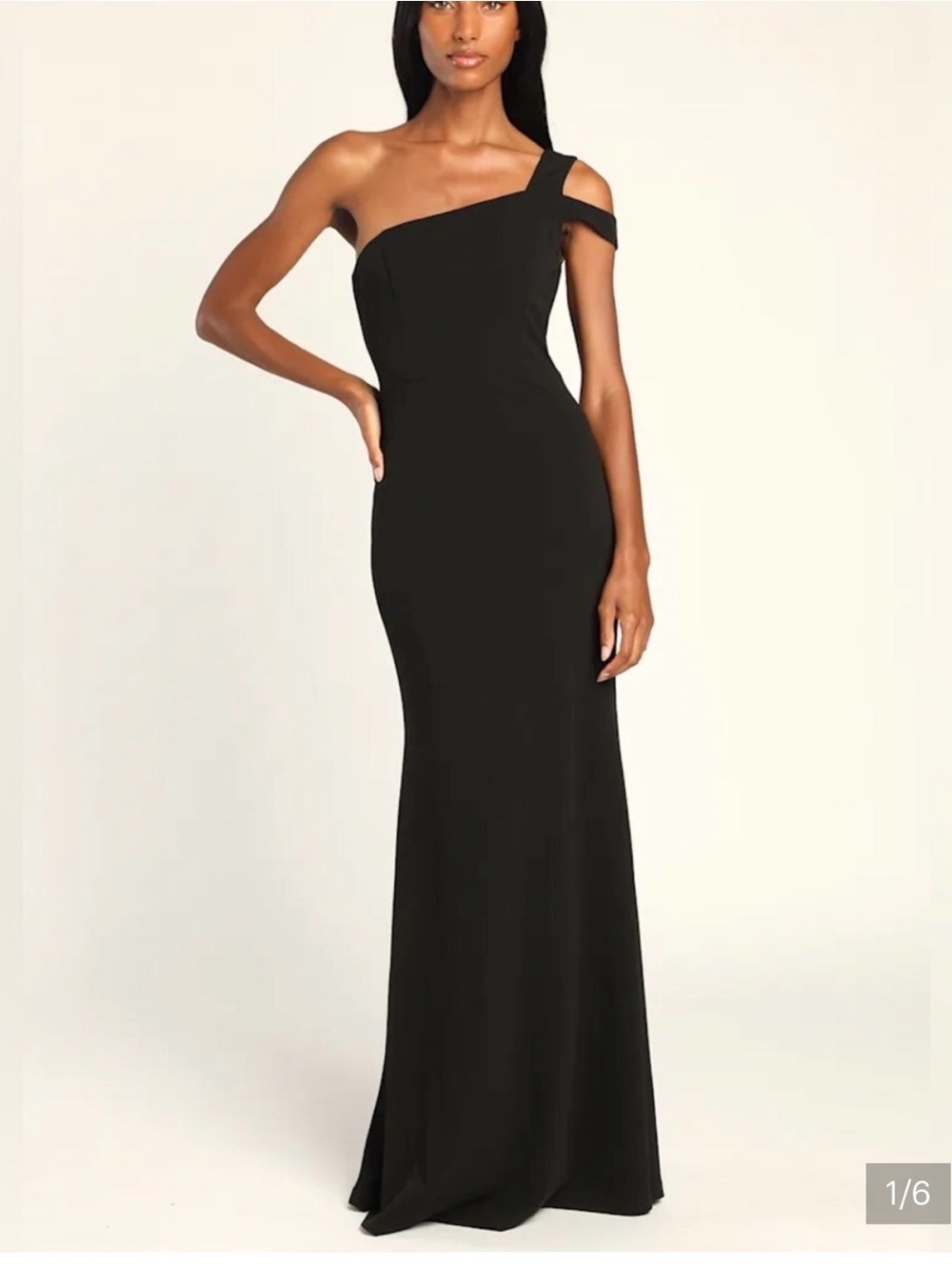 Lulus Make an Entrance Black One-Shoulder Mermaid Maxi Dress Medium